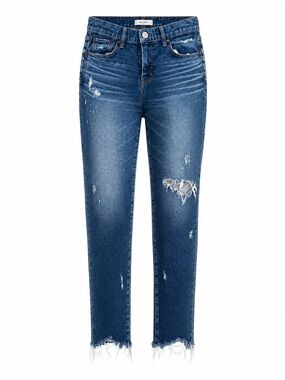 Moussy Distressed Dark Blue Skinny Jeans Size 28 Raw Hem Japanese Denim